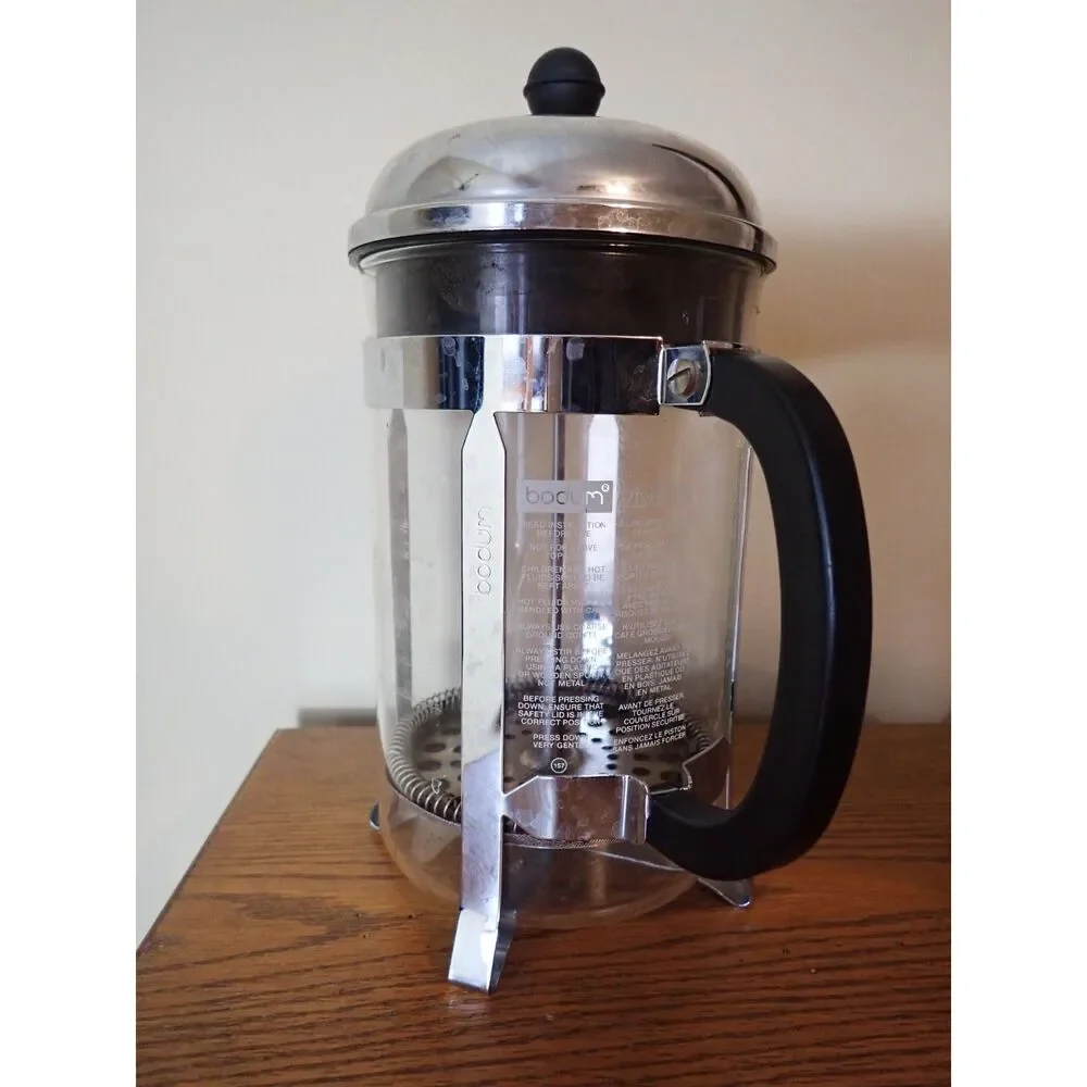 Bodum French Press Coffee Maker Clear Glass Plunger Manual Silver Black